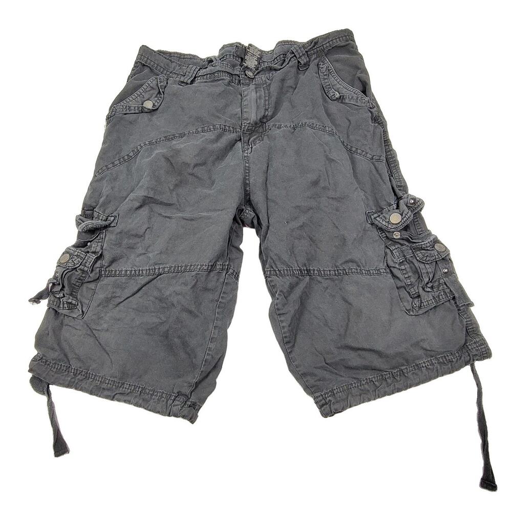 Hype Cargo Shorts Mens 34 Gray 100% Cotton Canvas Drawstring Pockets Casual